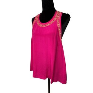 Gryphon New York Silk Embroidered Neon Tank Top Fuchsia Berry Boho M